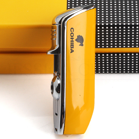 COHIBA Mini Pocket Cigar Lighter Metal Windproof 3 Jet Blue Flame Torch Cigarette Lighters With Cigar Punch No Gift Box ► Photo 1/6