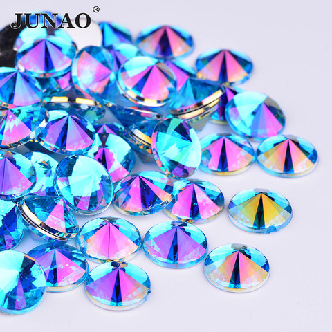 JUNAO 4 5 6 10 mm Blue AB Crystal Rhinestone Round Rivoli Acrylic Stones Flat Back Gems DIY Face Nail Crystal Sticker Decoration ► Photo 1/6