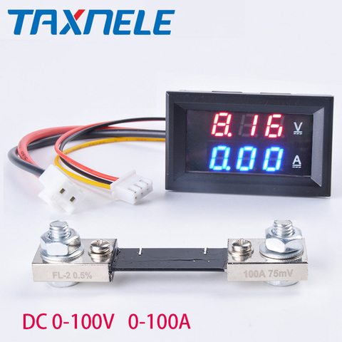 DC Digital Voltage Current Meter LCD 4 inch DC 0-100V 50A100A Voltmeter Ammeter with DC 100A/75mV 50A/75mV Shunt Cable Connector ► Photo 1/6