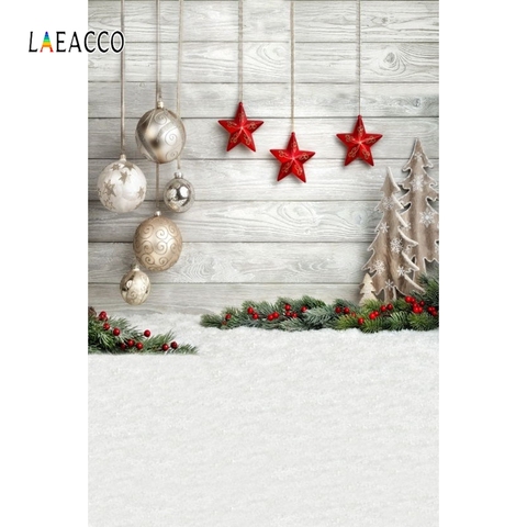 Laeacco Christmas Balls Stars Snow Ground Wooden Board Photozone Photography Backgrounds Photographic Backdrops For Photo Studio ► Photo 1/6