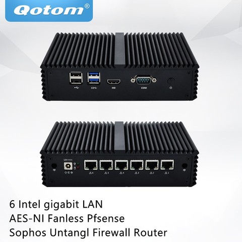 QOTOM Mini PC Q555G6 Q575G6 with 7th Core i5-7200U/i7-7500U  6 Gigabit NICs, COM, Fanless Pfsense Sophos Untangl Firewall Router ► Photo 1/6