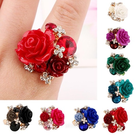 Luxury Crystal Resin Rhinestones Ball Zircon Flowers Ring Fashion Women Statement Jewelry Gifts Ring For Women Size Adjustable ► Photo 1/1