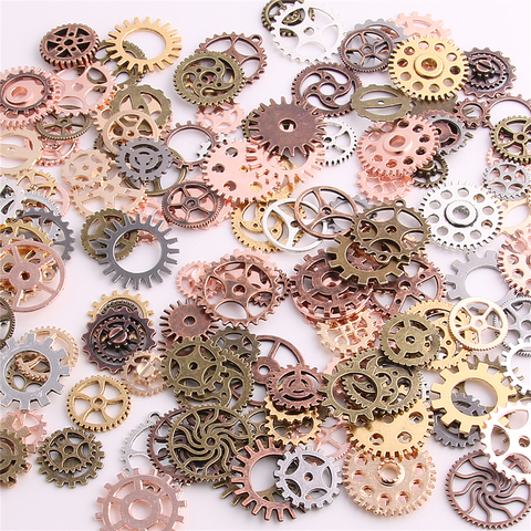 SWEET BELL Mix 100 pcs 9 color Steampunk Charms Gear Pendant Antique bronze DIY Metal Jewelry Making D0352-2 ► Photo 1/6