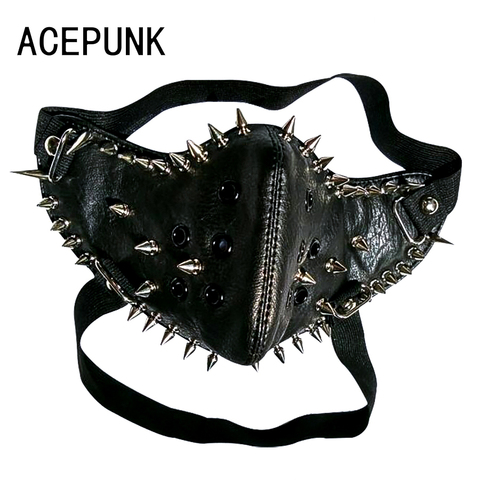 2022 New Black PU Leather Fashion Half Face Punk Cosplay Anti-Dust Rivet Mask Cosplay Anti-Dust Steampunk Motorcycle Biker Masks ► Photo 1/6