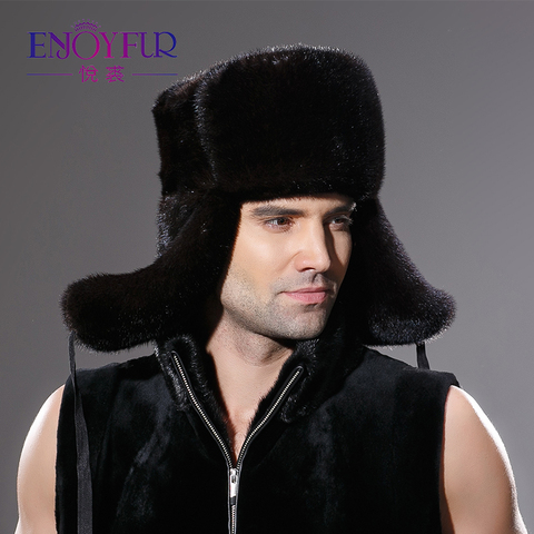 Winter warm real whole mink fur hat for man ear protector cap excellente quality fine workmanship hat new arrival ► Photo 1/6