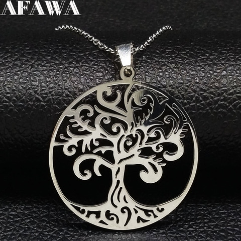 2022 Tree of Life Stainless Steel Pendant Necklace for Women Silver Color Chain Necklace Jewellery colgantes mujer moda N18234 ► Photo 1/6