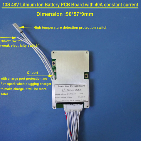 48V 13S PCB board 54.6V with 30A 40A constant discharge current and bms with on off switch for lithium 18650 or Lipo Battery BMS ► Photo 1/6