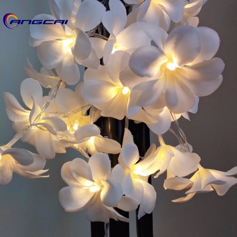white Violet cloth frangipani floral wedding led battery string lights, Plumeria,garland,party,xmas,bedroom decor 1/2/3/4M ► Photo 1/6