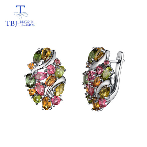 TBJ,Natural Brazil tourmaline clasp earring 925 sterling silver fine jewelry for women wife luxury design anniversary party gift ► Photo 1/6
