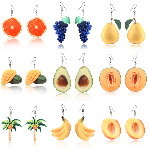 Summer Earrings Dangle Fruit Earrings Peach Grape Coconut tree Orange Earrings Mango earrings for women Cantaloupe Avocado fruit ► Photo 1/6