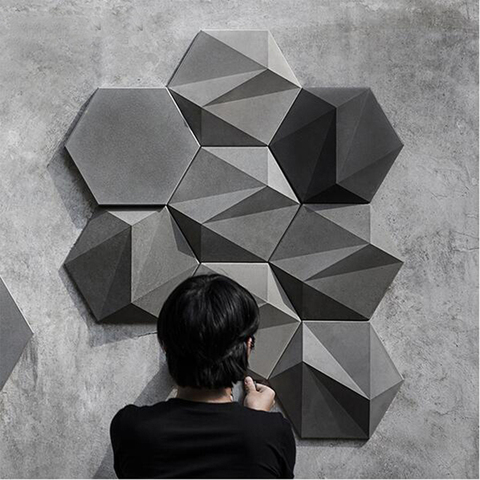 3D geometric concrete wall brick silicone mold cement TV background wall brick mold hexagon plaster mold ► Photo 1/1