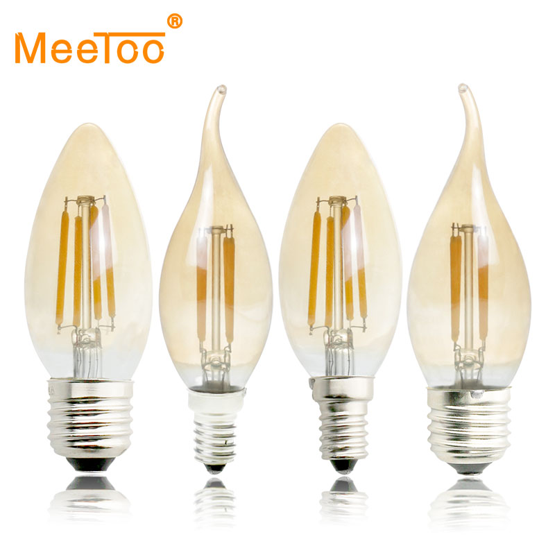 E12 E14 E27 2W 4W 6W Dimmable LED Filament Light Candle Globe Bulb Warm White 