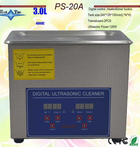 hot sale  AC110V/220V  120W digital ultrasonic cleaner 3L  PS-20A  40KHz with free basket for small parts bath ► Photo 1/5