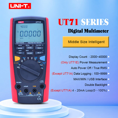 UNI-T UT71A UT71B UT71C UT71D UT71E Digital MultiMeterTure RMS AC DC meter Volt Ampere Ohm Capacitance Temp tester backlight ► Photo 1/1