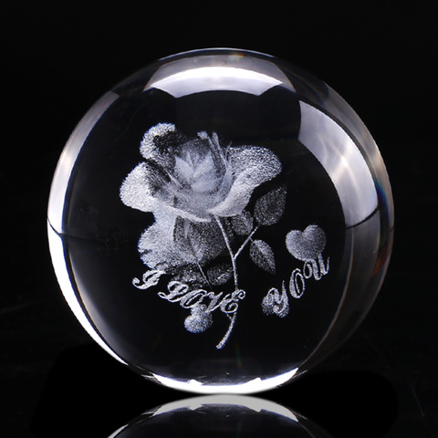 60mm 3D Rose Crystal Ball Miniature Flower Globe Laser Engrave Quartz Sphere Home Decor Wedding Gift Ornament Birthday Gift ► Photo 1/6