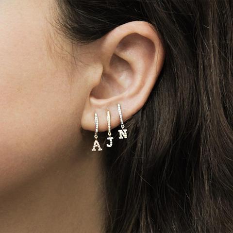 1 piece Gold silver color clear cz 26 Initial charm circle dangle drop earring  name letter Alphabet earrings ► Photo 1/6