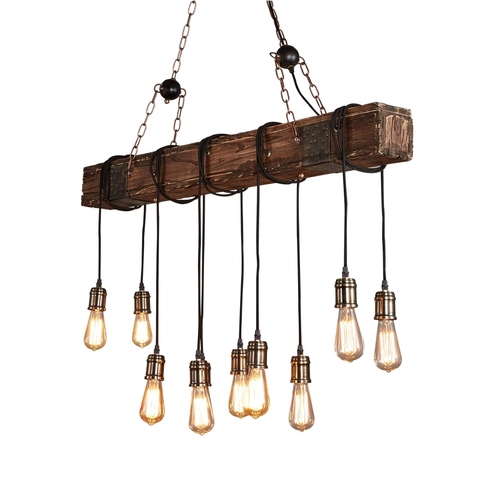 Antique Industrial Retro Wood E27 Ceiling Light Creative LOFT Bar suspension luminaire Vintage living room lights lustre ► Photo 1/6