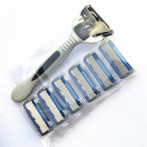 6-Layers Shaver Razor 1 Razor Holder + 7 Blades Head Cassette Shaving Razor Set Blue Body Face Hair Removal Knife Women Men ► Photo 1/6