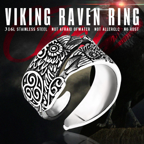 Beier 316L Stainless steel Gothic Odin's Raven head Huginn and Muninn for men Bird ring Viking Jewelry Amulet style Gift LR576 ► Photo 1/6