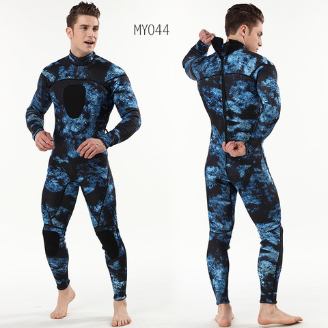Mens spearfishing 3mm wetsuits Camouflage neoprene one piece scuba free diving suits with chest pad for cold water swimming ► Photo 1/6