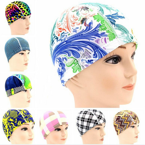 Colorful Printed Swimming Caps Free Size Flower Bathing Cap Protect Ears Hair Men Women Adults Swim Pool Cap Hat 1PC ► Photo 1/3