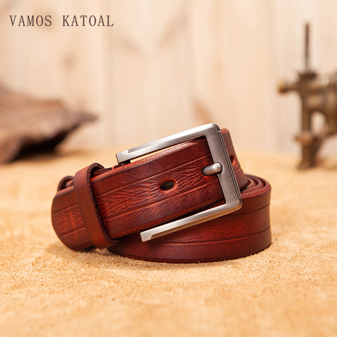 VAMOS KATOAL belt male first layer cow leather belt genuine leather strap pin buckle belts for men Cummerbunds ceinture homme ► Photo 1/6