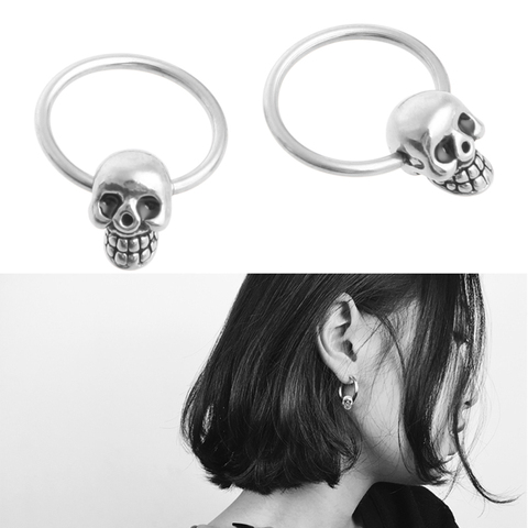 JAVRICK Punk Retro Skull Head Ear Piercing Studs Earrings Titanium Steel Ear Ghost Studs Personality jewelry gift ► Photo 1/6