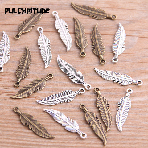 30pcs 7*27mm Two Color Metal Zinc Alloy Leaves Charms Fit Jewelry Plant Pendant Charms Makings ► Photo 1/3