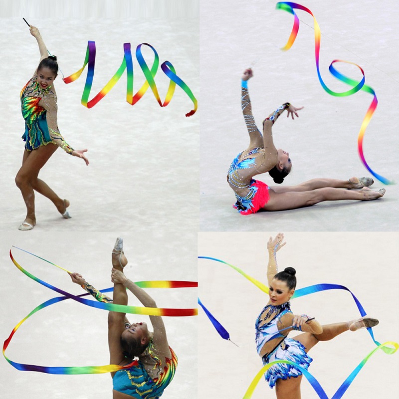 Dance Ribbon Gym Rhythmic Art Gymnastic Ballet Streamer Twirling Rod 4 M