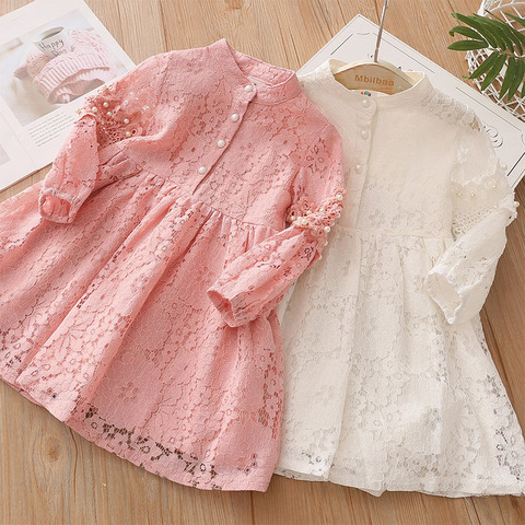 2022 Spring Autumn 3 4 6 8 10 to 12 Years Child England Style Princess Pearl Lace Knee Length Kids Baby Girl Long Sleeve Dress ► Photo 1/6