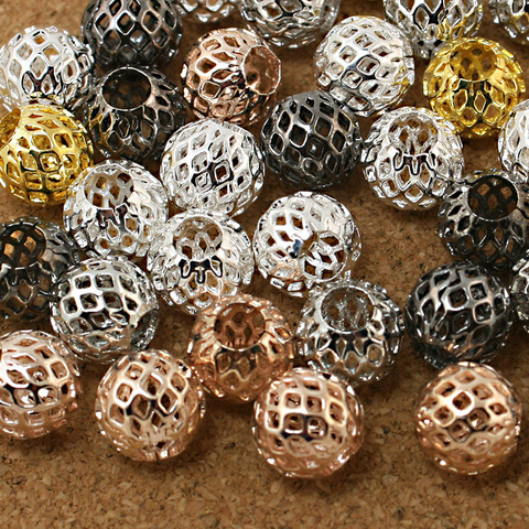 Hot fashion Round Ball 9x10mm 30pcs Hollow Metal Spacer Rhinestone DIY Beads fit for European charms Bracelet Jewelry making ► Photo 1/6