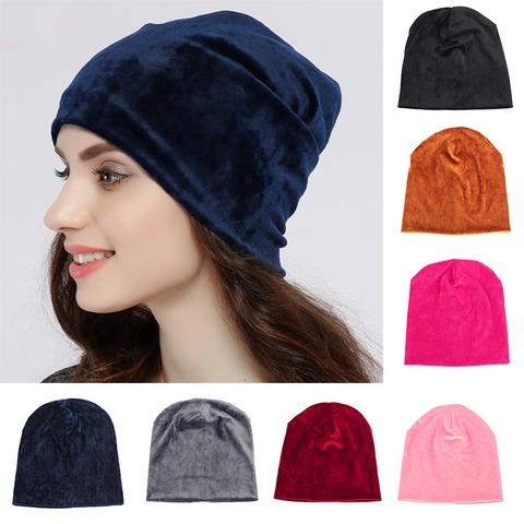 2022 New Women's Velvet Beanie Hat Winter Warm Polyester Skullies Beanies for Ladies Solid Velour Bonnet Hats Dropping Shipping ► Photo 1/6
