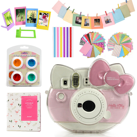 Crystal Transparent Protector Instax Mini Hello Kitty Case Bag +Album + 10 in 1 Accessories Set For Fujifilm instax Kitty Camera ► Photo 1/6