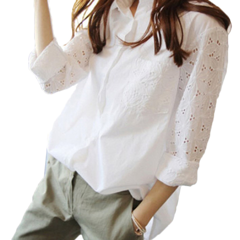 Office White Womens Shirt Tops And Blouses Tunics Plus Size Woman Blouse Work Shirt Hollow out 9/10 Sleeves Blusas Femininas ► Photo 1/6