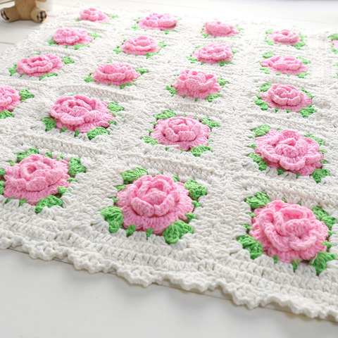 Handmade Blanket For Newborn Baby Photo Props Crochet Rose Flowers Pink Floral  Knitted Receiving Blankets Photography Props ► Photo 1/6