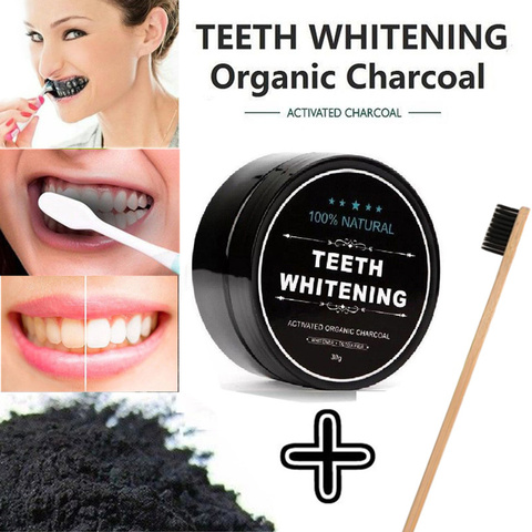 Black Tooth Powder Activated Charcoal Teeth Whitening Stain Remover Toothpaste 30g with Bamboo Tooth Brush ► Photo 1/6