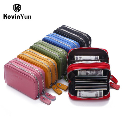 KEVIN YUN designer brand Fashion women card holder double zipper genuine leather wallet credit cards case bag ► Photo 1/6