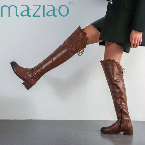 2022 New Slim Boots Sexy Over The Knee High Women Round Toe Med Heels Snow Boots Women's Fashion Thigh High Boots Shoes MAZIAO ► Photo 1/6