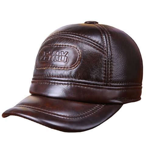 Men's Leather Hat Adult Baseball Cap Genuine Leather Baseball Hat Adult Fashion Outdoor Ear Protection Peaked Cap B-7250 ► Photo 1/5