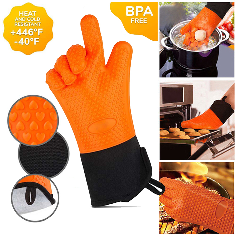 1-2PC Silicone Kitchen Glove Heat Resistant Oven Bbq Cooking Mitts Grill Gloves 
