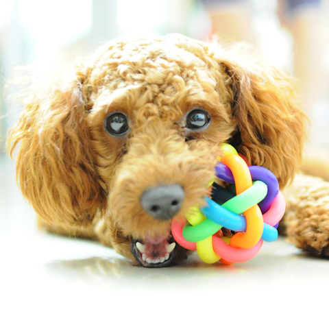5cm Colorful Rainbow Pet Bell Ball Dog Toy Cat Toys Pet Dog Ball Bell Chew Toys Play Teeth Training Pet Products ► Photo 1/5