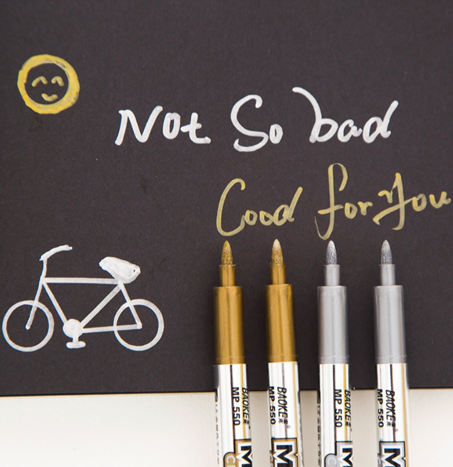 Metallic Gold Permanent Marker  Stationery Gold Silver Markers - 2pcs Gold  Silver - Aliexpress