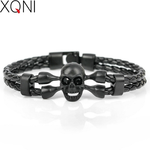 XQNI Brand Pop Skull Leather Men Bracelet High Quality Popular Boys Courage Knighthood Skeleton Male Charm Bracelet Jewelry ► Photo 1/6