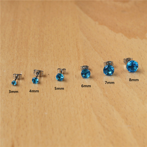 316l Stainless Steel Stud Earrings With Ocean Blue Zircons Classical Style From 3mm to 8mm No Fade Allergy Free Quality Jewelry ► Photo 1/3