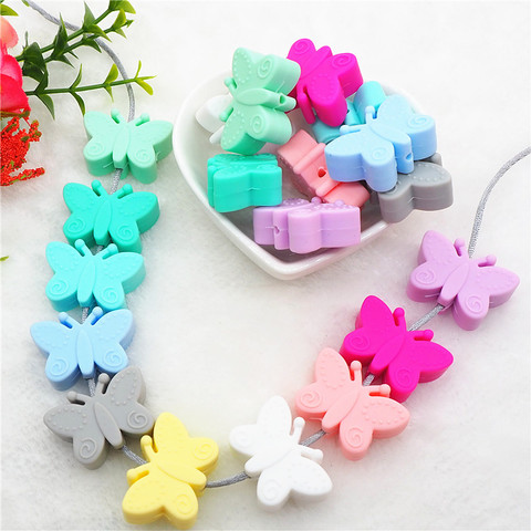 Chengkai 10pcs BPA Free Silicone Butterfly Teether Beads DIY Baby Shower Teething Montessori Sensory Toy Animal Bead Accessories ► Photo 1/6
