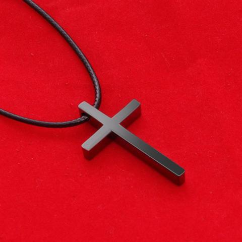 OBSEDE New Simple Cross Pendent Necklace Black Leather Rope Fashion Antique Silver Color Alloy Punk Jewelry For Women Men Gift ► Photo 1/6