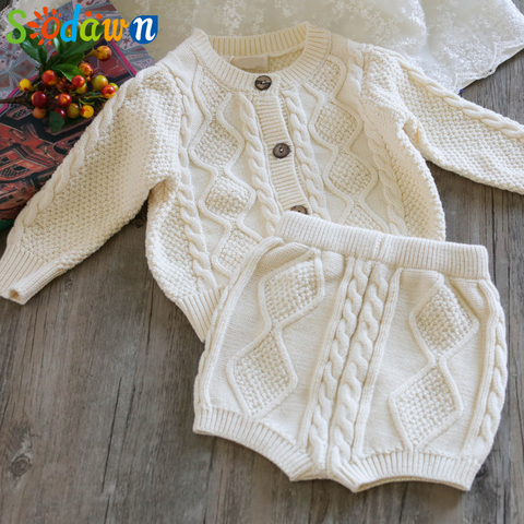 Sodawn Autumn Winter New Children Clothing Boys Girls Baby Knit Sweater Cardigan + Shorts Suit Baby Clothes Suit ► Photo 1/6