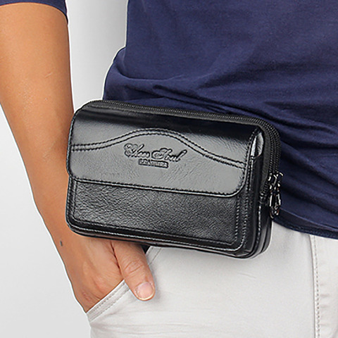 Hot Sale Men Genuine Leather Wallet Waist Pack Belt Bags Organizer Purse Mobile Phone Case Belt Clutch Money Fanny Bag Wallets ► Photo 1/6