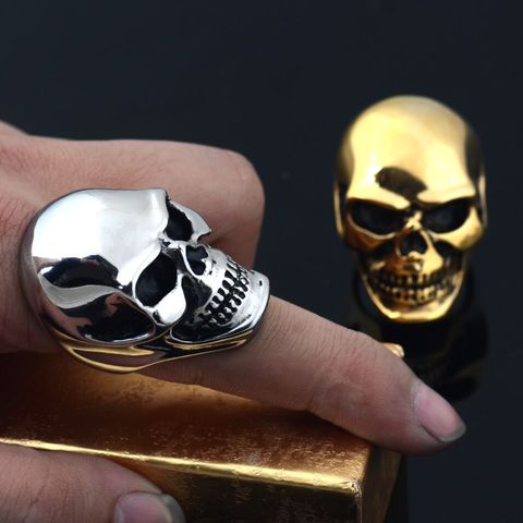 Valily Vintage Men's Stainless Steel Skull Rings Silver-Color Gothic Skull Bone Biker Ring Big Motorcycle Ring for Man Size 7-15 ► Photo 1/6