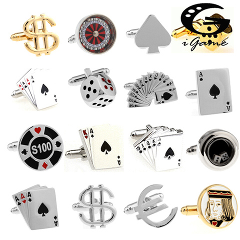 Free Shipping Men Cuff Links Gamble Casino Series Roulette Dice Poker Jeton Design Fashion Cufflinks Wholesale&retail ► Photo 1/6